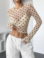 Women's Mesh Crop Top Polka Dot Long Sleeve Sheer Blouse e258543547de4d6fa993a7e4c30f5b2c-Max-Origin Trendsi