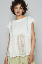 POL White Blouse Embroidered Detail Boat Neck Cap Short Sleeve Lace White e25b1a99-1dea-4dc3-a083-564d838444e6-Max Trendsi