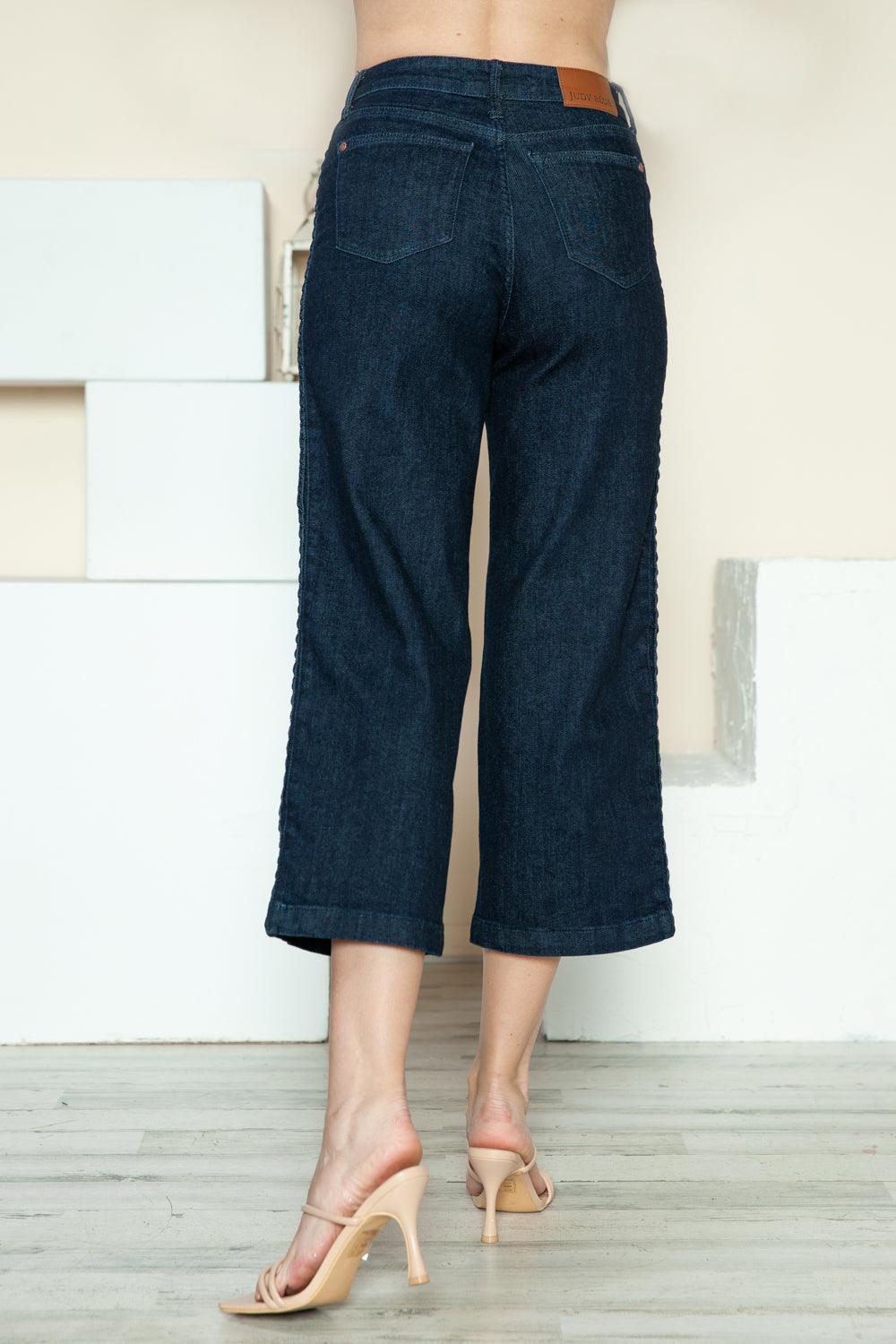 Judy Blue US Crop Wide Leg Jeans Side Seam Braid Detail Denim Capri e2619145-4f72-45e1-96f1-41dad76f7560-Max Trendsi
