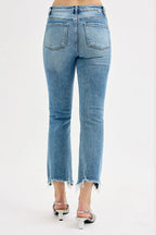 RISEN Jeans Crop Straight Slim Women's High Rise Raw Frayed Hem Denim e264e9238ef443eeb6fa26405b7e53eb-Max-Origin Trendsi