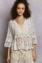 POL Crochet Cardigan White Floral Lace Short Sleeve with Tassel Tie e26d4408-c24d-4721-896e-f4e4cd1a6673-Max-Origin Trendsi