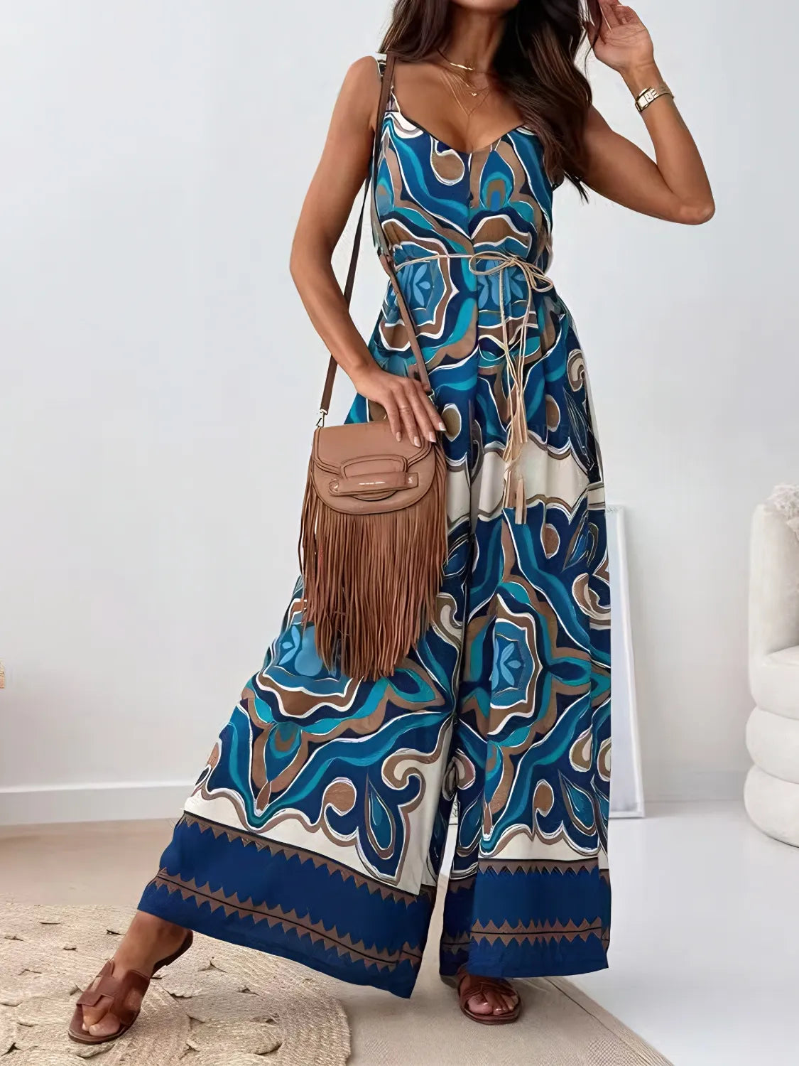 Floral Jumpsuit V-Neck Wide Leg Strappy Blue Mix Printed One Piece e283c836-232b-4d1f-b559-85fa3963ef4e-Max-Origin Trendsi