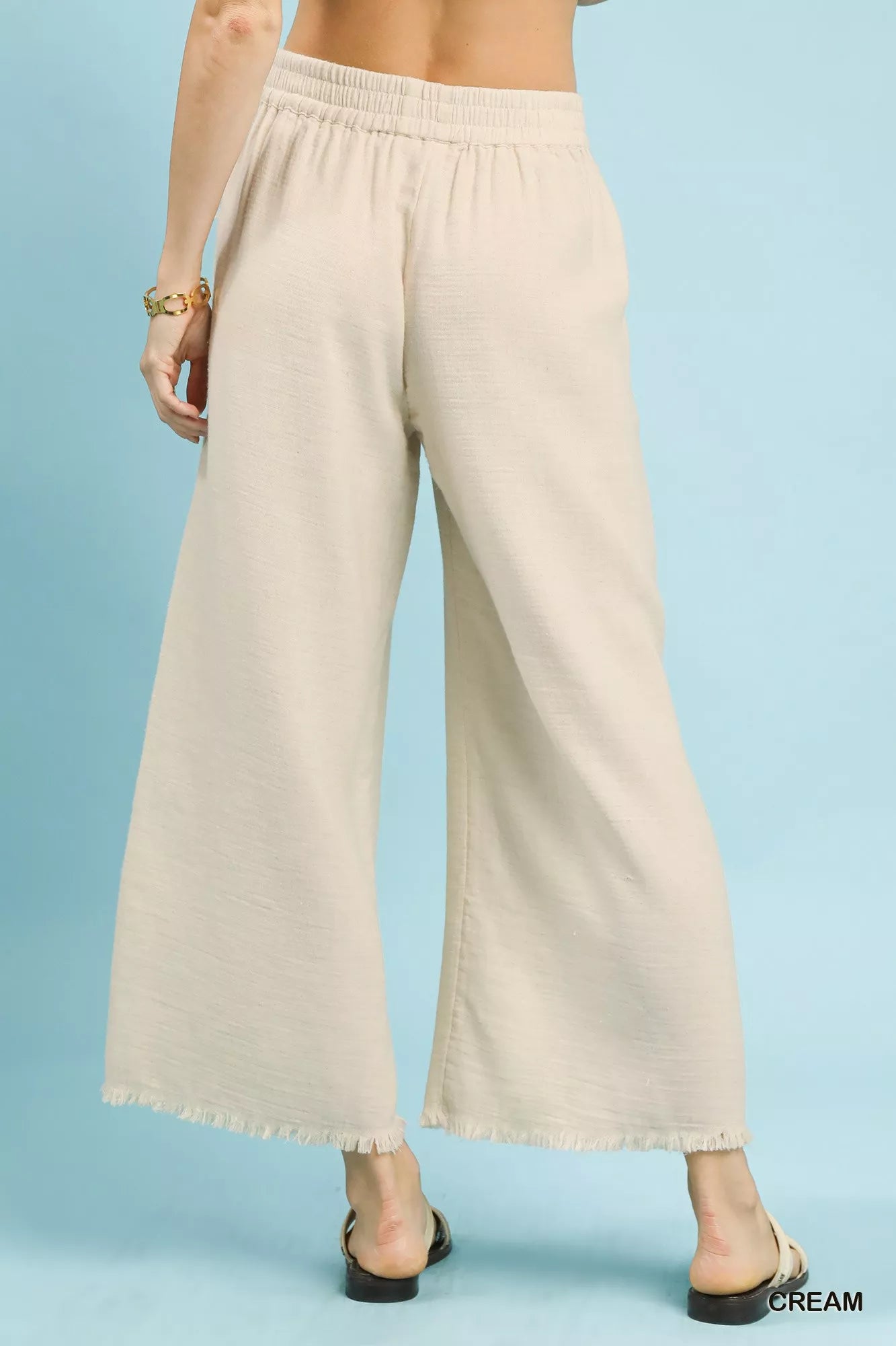 Umgee Wide Leg Pants Cream Cotton Frayed Hem with Pockets e28d5793-ad07-4ab0-802c-ac7e22f9d128-Max-Origin Trendsi