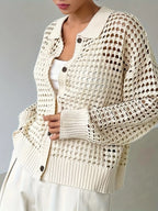 Women's Cardigan Cutout Hollow Out Knit Button Front Long Sleeve e2a15027-cfdc-44d4-8a17-437da9f3d97e-Max-Origin Trendsi