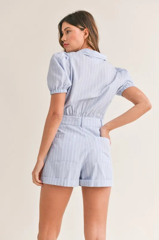 MABLE Romper Striped Light Blue Puff Short Sleeve Collared Neck e2b02a10408848229d1b376c6f70ccf8-Max-Origin Trendsi