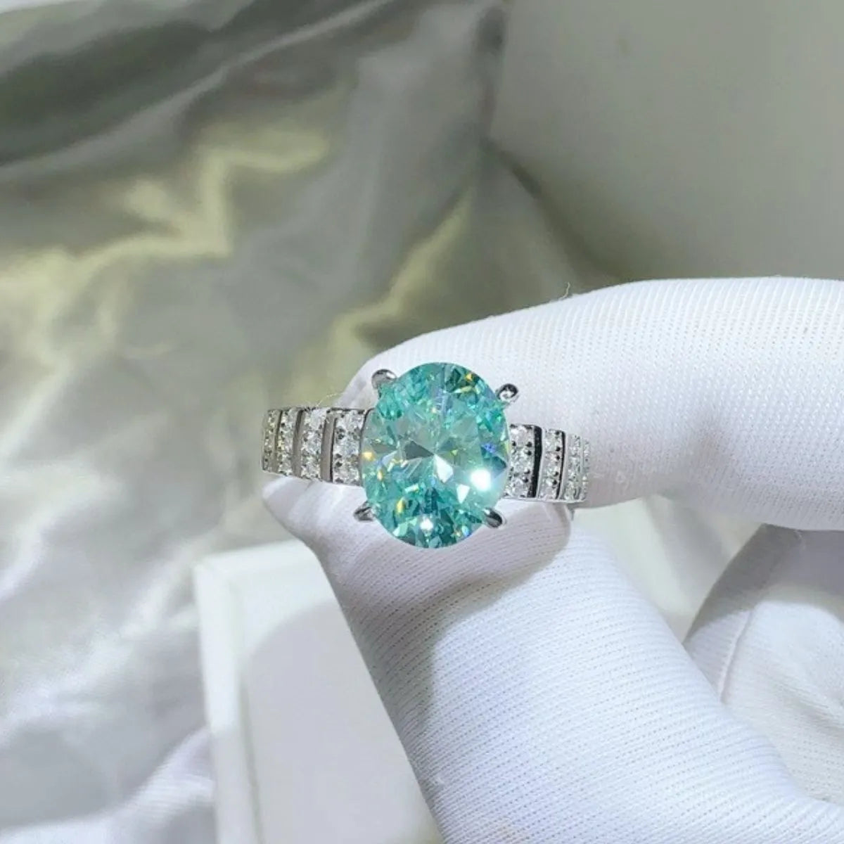 Silver Ring 2 Carat Moissanite Turquoise Stone 925 Sterling Platinum-plated e2bf55af-8276-426c-bc40-bfda8ff3e355-Max-Origin Trendsi