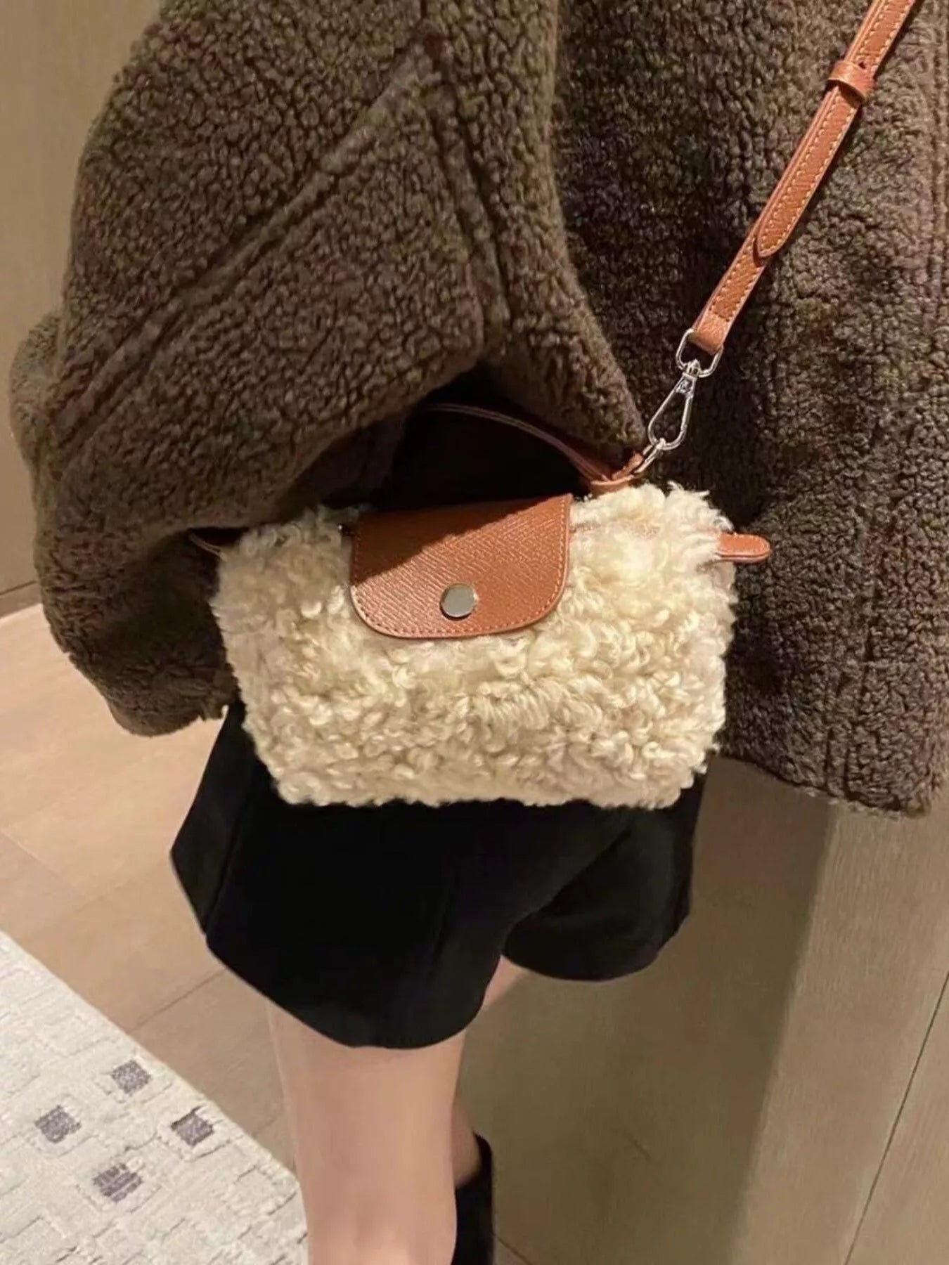 Womens Crosbody Bag Mini Kaki Fluffy Fur with Leather Accents e2c4a12c44c14e84bcc01f708fb0565b-Max-Origin Trendsi
