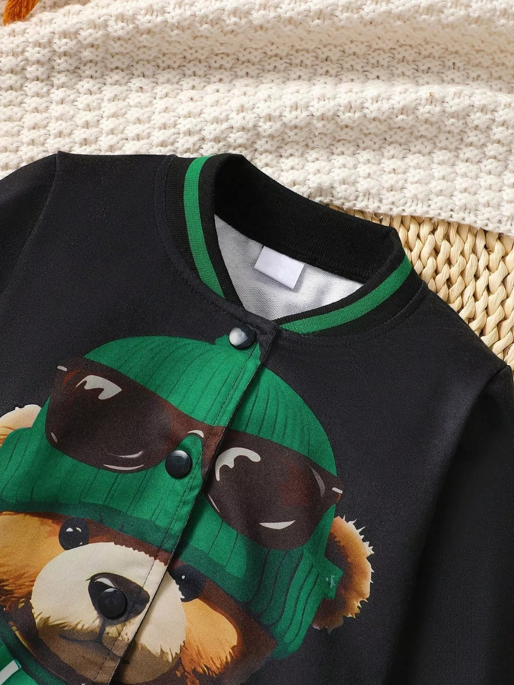 Boy's Baby Baseball Jacket Black Cartoon Bear Graphic for Childrens e2c9be6b10044be1b9e1810566a2780a-Max-Origin Trendsi