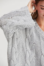 HYFVE Cable Knit Gray Sweater Usa Stock V-Neck Oversized Long Sleeve Pullover e2cc5ad8-6997-42f1-997f-a0b202eae2fc-Max Trendsi