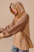 BiBi Women's Hoodie Taupe Half Zip French Terry with Kint Sleeves e2dc6c5d247d41d681ec27c8ce2f4052-Max-Origin Trendsi