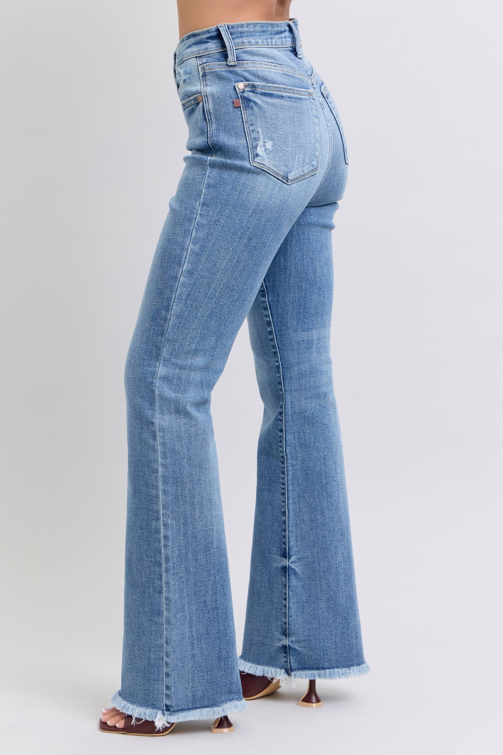Judy Blue Women Jeans Raw Hem Women High Rise Bootcut Medium Wash Denim