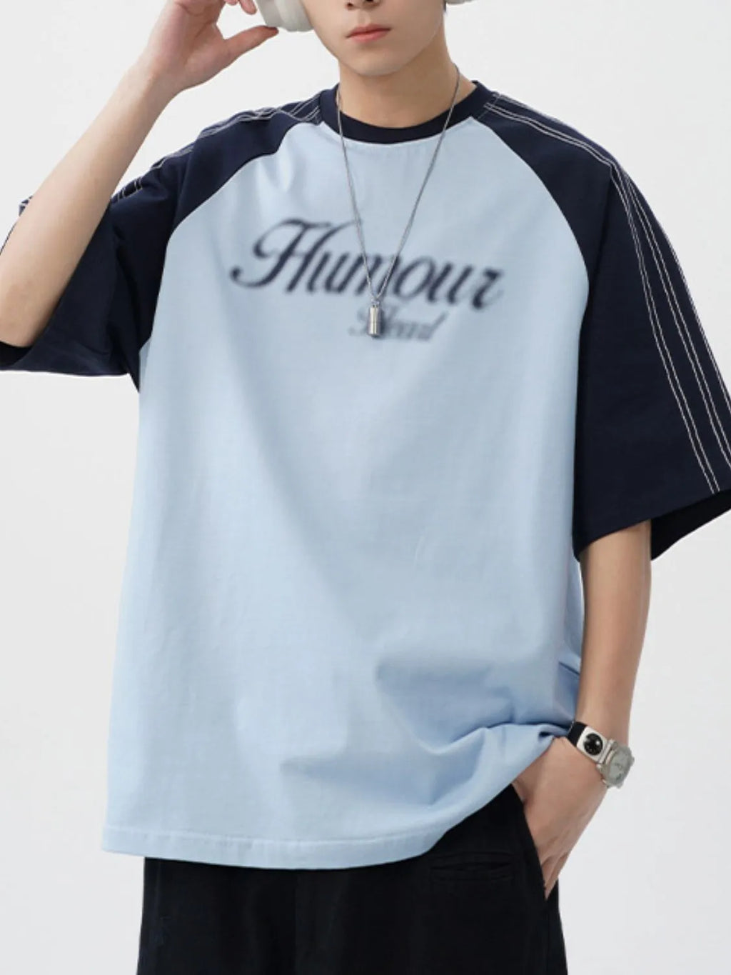 Men‘s Cotton T-Shirt Letter Round Neck Half Sleeve Basic Top Tees Light Blue e2f722b8-cb53-4913-93cc-d990131c9ca9-Max-Origin Trendsi