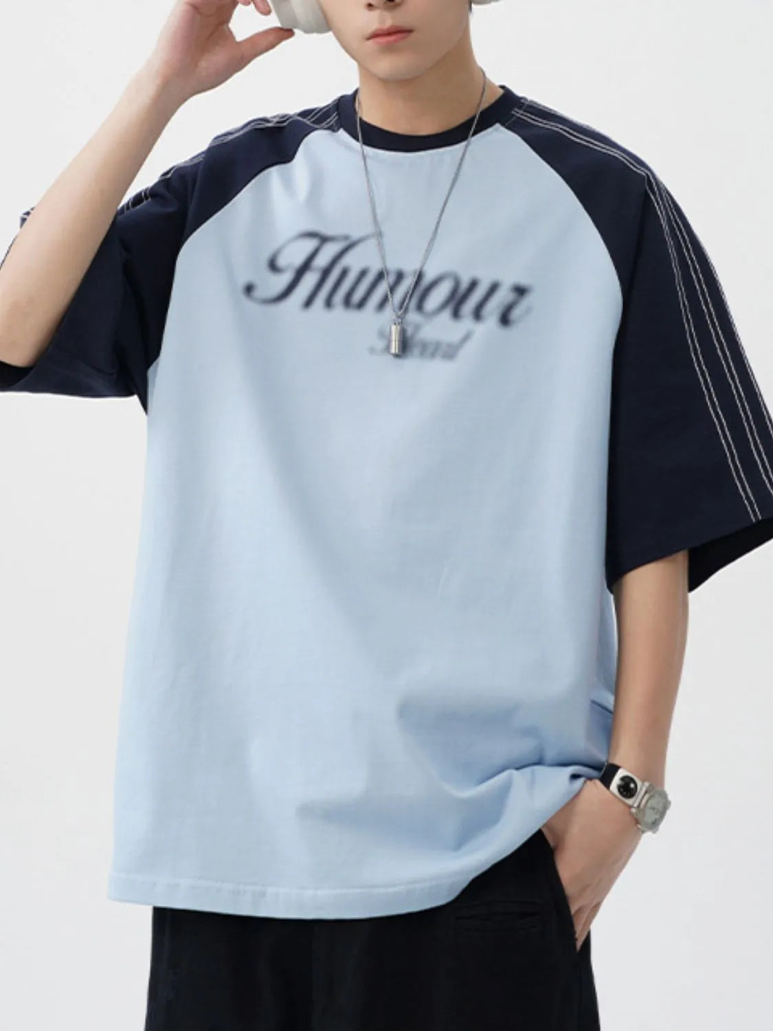 Men‘s Cotton T-Shirt Letter Round Neck Half Sleeve Basic Top Tees Light Blue e2f722b8-cb53-4913-93cc-d990131c9ca9-Max-Origin Trendsi