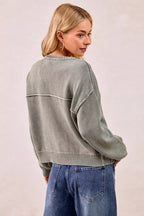 BiBi Womens Cardigan Cotton Washed Sweater Olive V Neck Basic Style e2fd884b9ffa49e1baca072fb9f2d0f0-Max-Origin Trendsi