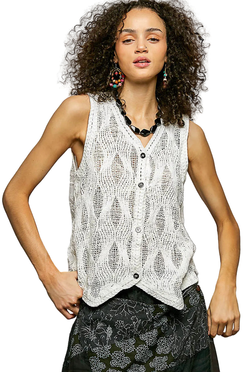 POL Button-Down V-Neck Sweater Vest