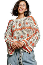 POL Crochet Top Ivory Orange Long Sleeve with Granny Square Weaving IVORY ORANGE One Size e3030626-f7c1-4008-844f-f9b4b13d7877-Max-Origin Trendsi