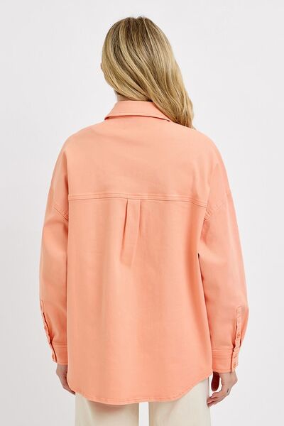 RISEN Denim Shacket Button Down Long Sleeve Watermelon Pink Pocketed e30b6420-784c-489e-ba58-a63a30e6418c-Min Trendsi