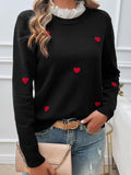 Heart Sweater Lace Collar Detail Long Sleeve Knitwear Black e3193ae8-2367-451a-ad6a-91edf2e9ae61-Max Trendsi