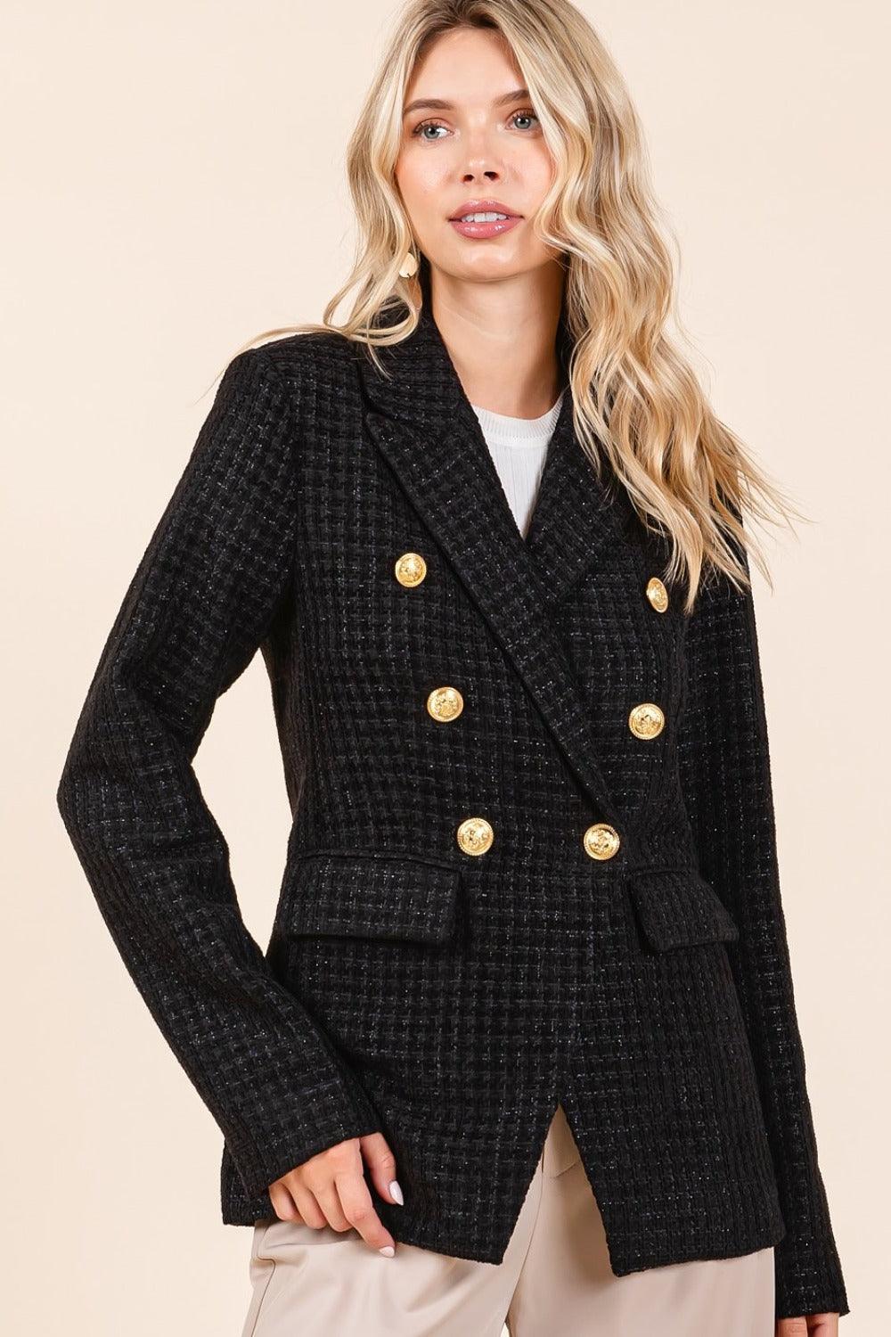 Mittoshop Plaid Blazer Texture Double-Breasted Long Sleeve