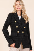 Mittoshop Plaid Blazer Texture Double-Breasted Long Sleeve Black e3241dd4-5efa-4d2f-9c52-32569b41b30c-Max Trendsi
