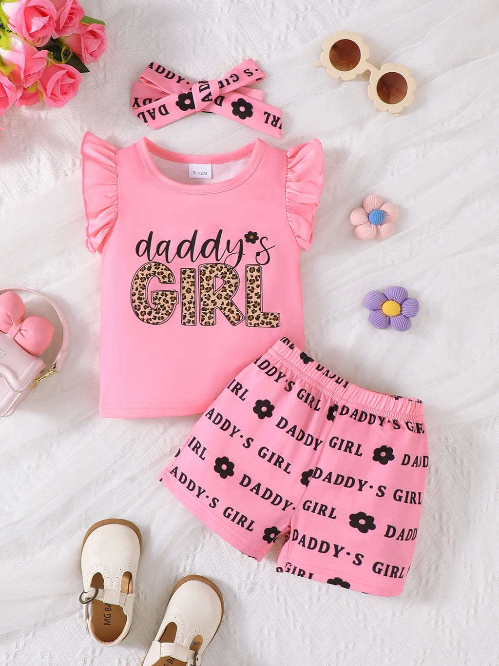 Girl Children's Pink Set Headband Letter Ruffle Sleeve Top and Shorts 3-Piece e33284a4-7a3e-43da-9825-c17915c7949d-Max-Origin Trendsi