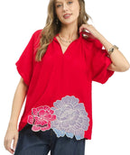Umgee Floral Embroidered Hem Blouse