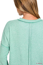 Zenana Womens T-Shirt Green Soft Melange Hacci Round-Neck Long Sleeve e3491893c9e44d0995d18191230f5c14-Max-Origin Trendsi