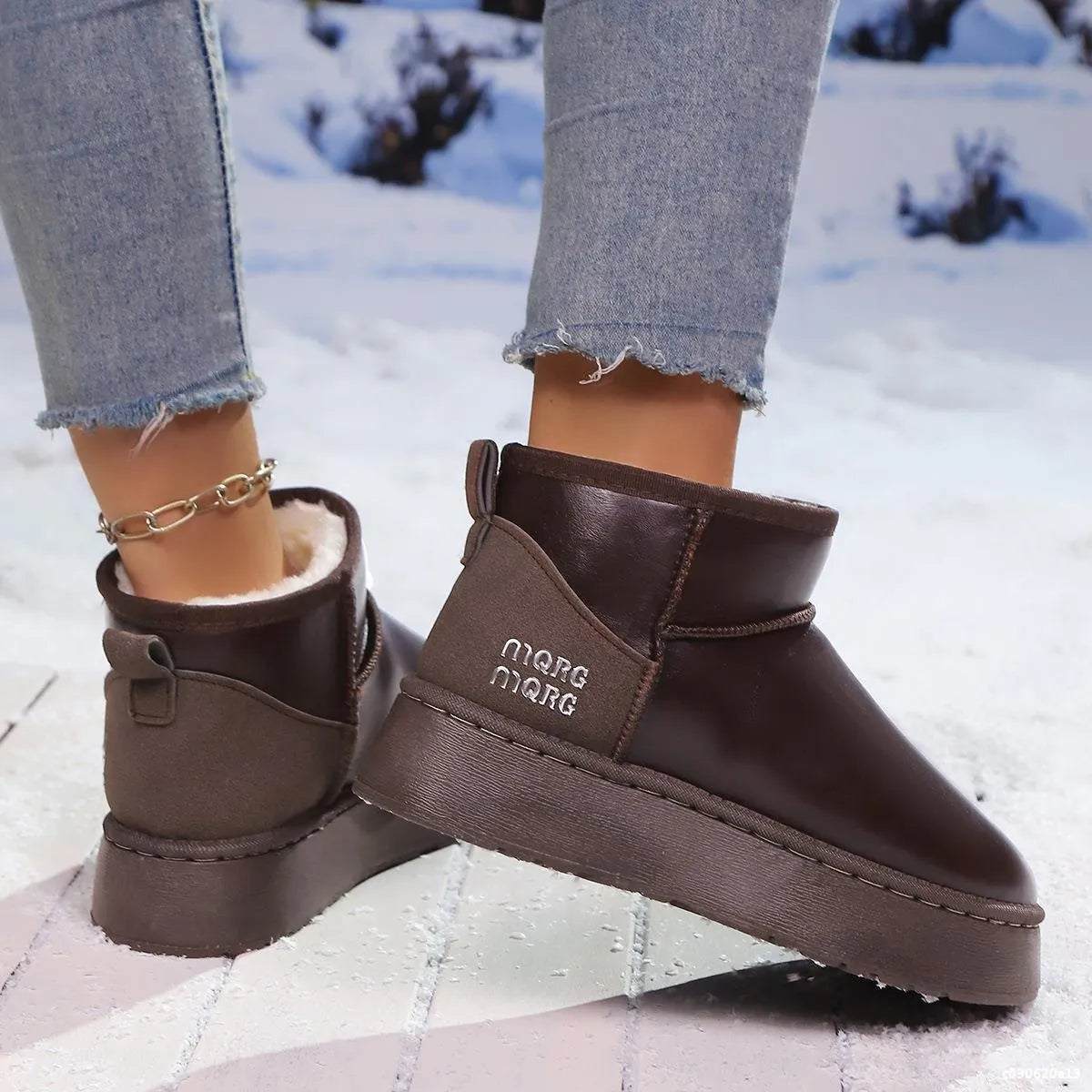 Women's Ankle Boots Pu Leather Faux-Fur Platform Flats e34f854bc32c499f8184d3becf8ce195-Max-Origin Trendsi