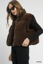 Umgee Womens Vest Coat Brown Sherpa-Lined Zip Up with Drawstring Hem e36f8c79-7df5-4e58-b6e9-f4e37deb0e74-Max-Origin Trendsi