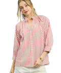 Umgee Striped V-Neck Button Down Top