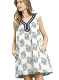 Umgee Floral Sleeveless Contrast V-Neck Mini Dress