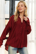 ADORA Linen Shirt Burgundy Oversized Pocketed Long Sleeve Top e3a86092160e462a93b50bb7390ba839-Max-Origin Trendsi