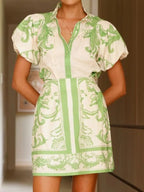Women's Outfit Set Printed Top Puff Short Sleeve and Zip Back Skirt Sets e3a905db-0e93-47c1-bba1-5e9008712777-Max-Origin Trendsi