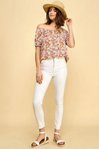 Lime 'N' Chili Blouse Off-The-Shoulder Coral Floral Print Short Sleeve e3c01fd9cc4b4e5f9733a38a0e5c3ec4-Max-Origin Trendsi