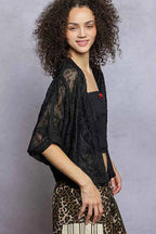 POL Open Front Crochet Cardigan with Floral Embroidery
