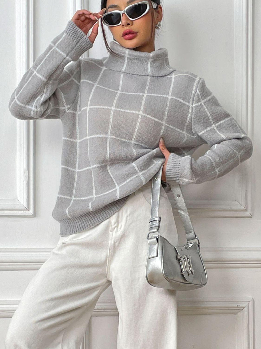 Plaid Sweater Turtleneck Knit Long Sleeve Knitwear e3da6b75-113c-4889-a7ec-0f703bd818ab-Max Trendsi