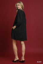 Umgee Short Shift Dress Black Notched Collar with Trim Lace Detail 3/4 Sleeve e3f67e25-1f0e-4cff-9151-db2d5aa70227-Max-Origin Trendsi