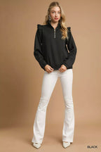 Umgee Womens Sweater Black Cable Knit Textured Pullover with Ruffle Shoulders e3fde308-13db-42ae-a963-8eeaece23ae5-Max-Origin Trendsi