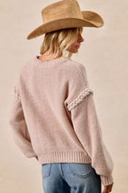 BiBi Sweater Cable Knit Womens Mocha Pullover with Shoulder Braid Detail e40831090f914968bf621d72da282734-Max-Origin Trendsi