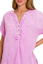 Zenana Top Washed Double Gauze Half Button Henley Neck Shirt Blouse e40c8af3-d598-4e59-a9e2-ef3725f46e49-Max-Origin Trendsi