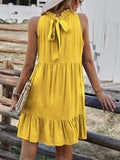 Mini Dress Yellow Ruffled Hem Sleeveless Bow Tied Back Yellow e44f83b5-4024-4379-acc9-8e4340d99818-Max-Origin Trendsi