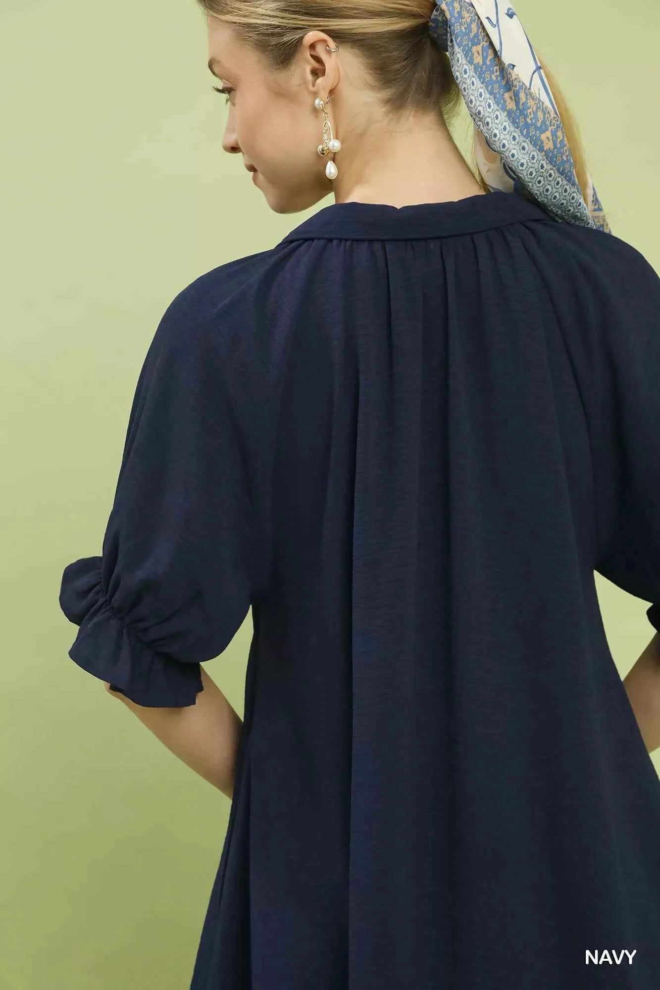 Umgee Babydoll Dress Navy Tiered Puff Short Sleeve Ruffled e4829ca6-4309-48de-8be1-90a92c4460d3-Max-Origin Trendsi