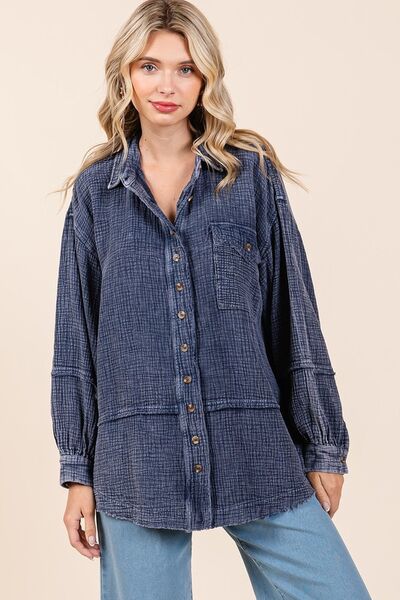 Mittoshop Textured Shirt Dark Navy Collared Neck Long Sleeve with Pocket e487f024-ef95-4da6-950b-4d2862493ad5-Min Trendsi