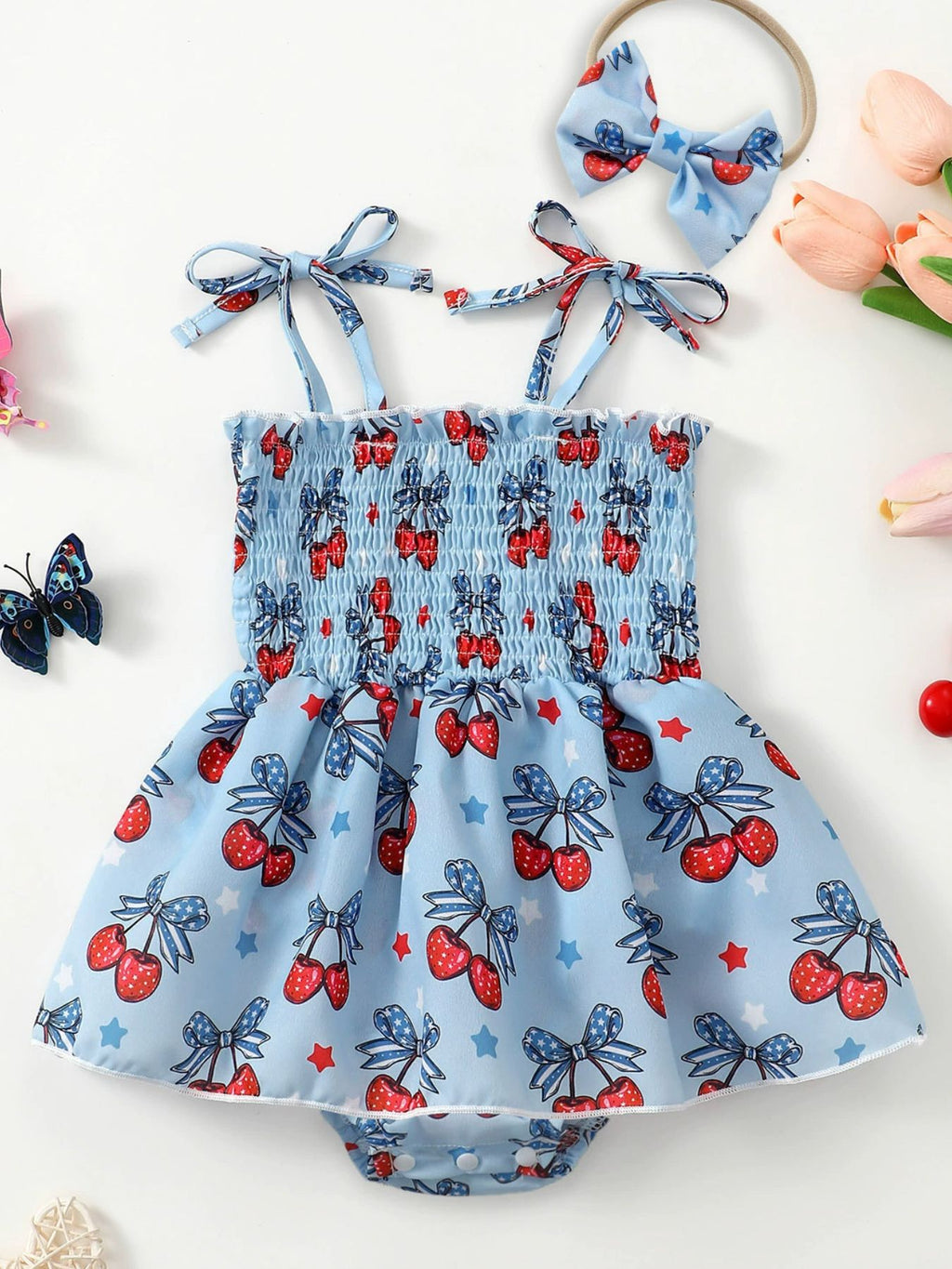 Children's Cherry Print Bodysuit Dress and Headband Set