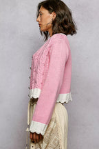 POL Womens Cable-Knit Cardigan Pink with Contrast Border Accents Buttoned e48c1d88-a23b-424e-8901-01cf2e0abb01-Max-Origin Trendsi