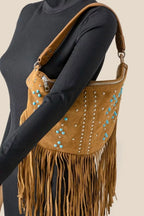 Fame Accessories Hobo Shoulder Bag Brown Studded Pattern Multi Fringe e4913c32-5534-4e4d-96be-a2f995e7e030-Max-Origin Trendsi