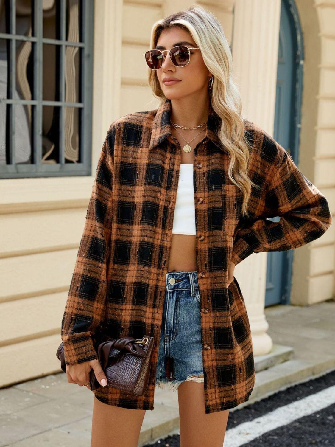 Plaid Shirt Button Up Long Sleeve Blouse e49e36e8-efa6-4db5-bfa6-f204fb1e2732-Max Trendsi