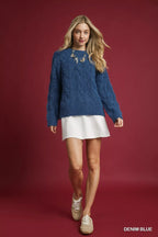 Umgee Women's Sweater Cable Knit Blue Cozy Soft Pullover e4adccb9-ef8c-4161-ab55-181b3a432b68-Max-Origin Trendsi