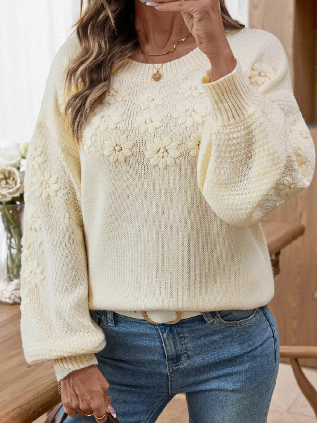 Women's Sweater Flower Embroidery Round Neck Long Sleeve Knit Pullover e4b6c9cff7084e5eaa87cbafdc3da1d3-Max-Origin Trendsi
