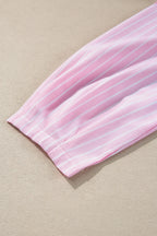 Women's Blouse Striped Blush Pink Bow Tie Front Peplum Long Sleeve Top e4bba711-d97f-468b-9ef8-7cdadcca5821-Max-Origin Trendsi